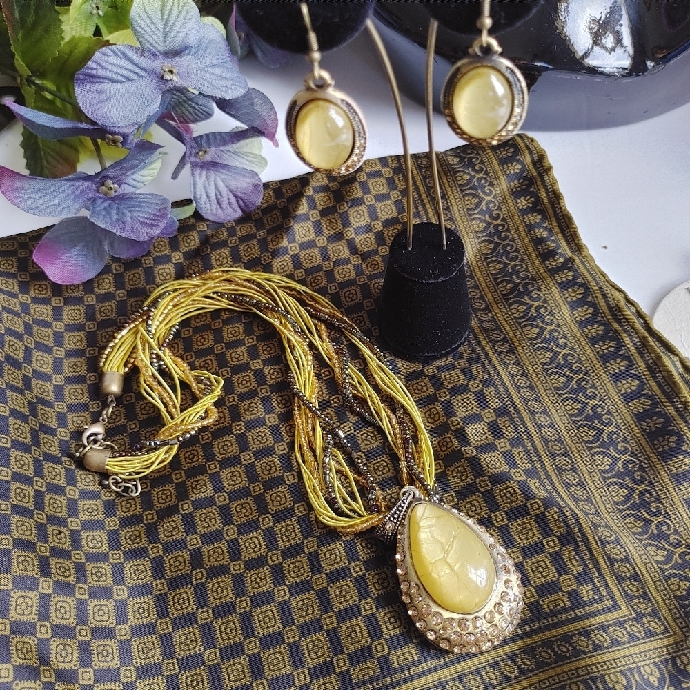 Gold Turkish Stone Statement Necklace Set